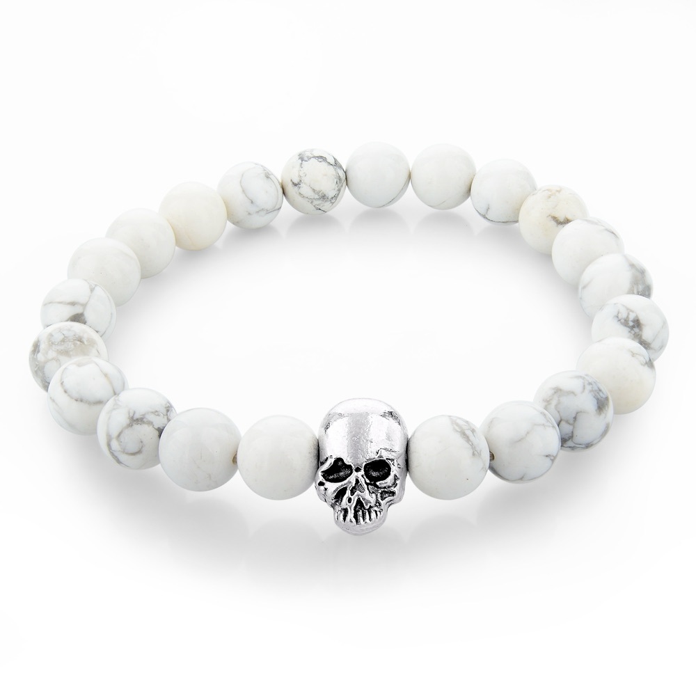 Skull stretch white marble bracelet